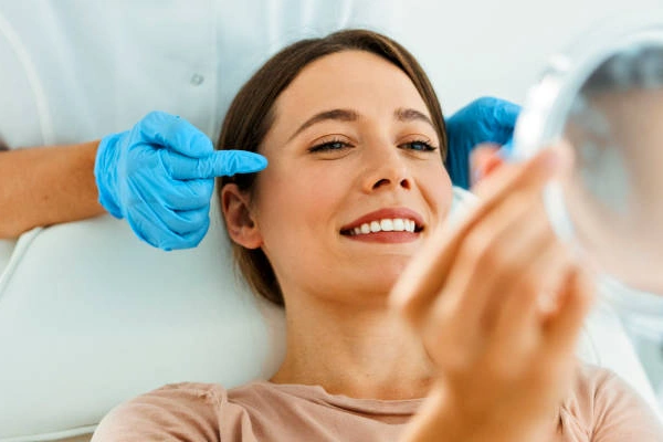 platelet rich therapy woman looking in mirror